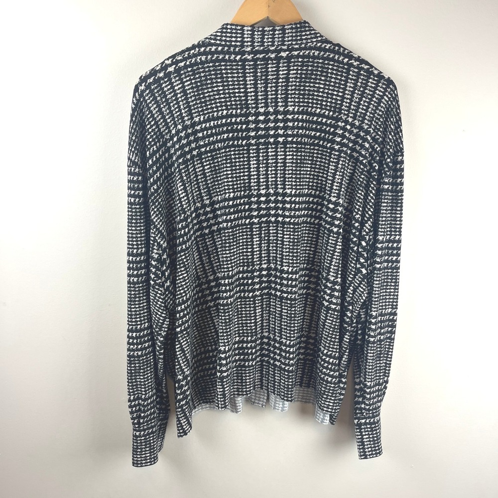 Norma Kamali Black White Oversized Glenn Plaid Tweed Print Boyfriend Shirt Large - Picture 3 of 4